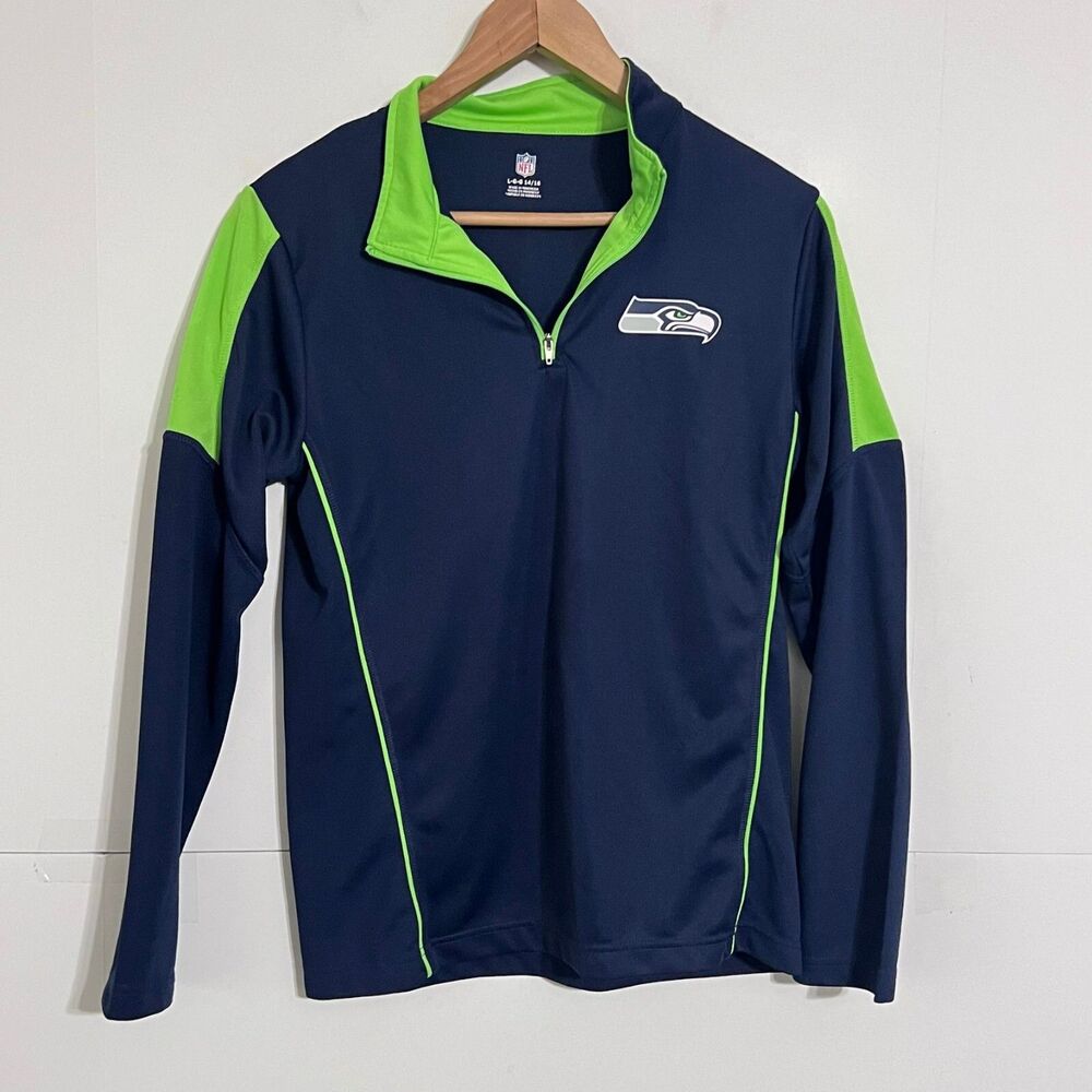 NFL Girls Jacket Jumper Sizer L 14/16 Blue Green 1/4 Zip Seattle Seahawks